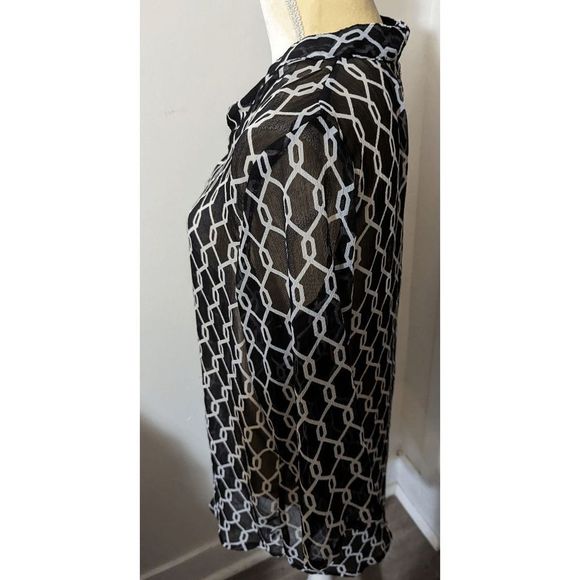 Vintage Just Bee black sheet blouse L 3/4 sleeves 100% polyester - Picture 2 of 7